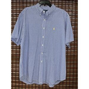 POLO RALPH LAUREN Short Sleeve Classic Fit Button Shirt Plaid 2XL Blue White